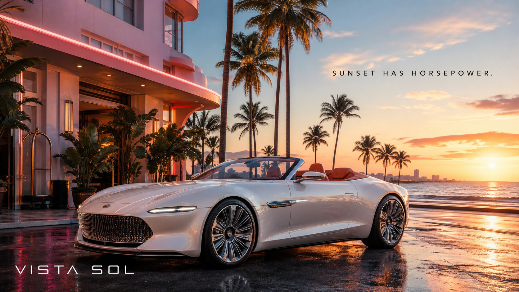 Vista Sol Sunset Has Horsepower LA Miami Campaign 16x9 by Ribbsaeter Advertising, Aviation, Yachts & Automotive campaign image