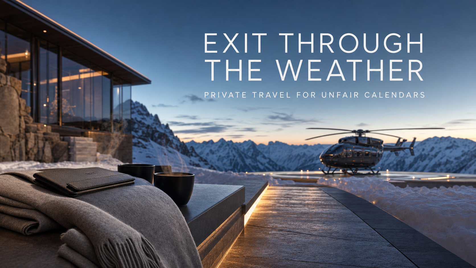 Exit Through Weather Private Travel Campaign 16x9 by Ribbsaeter Advertising, Private Wealth, Culture & Events campaign image