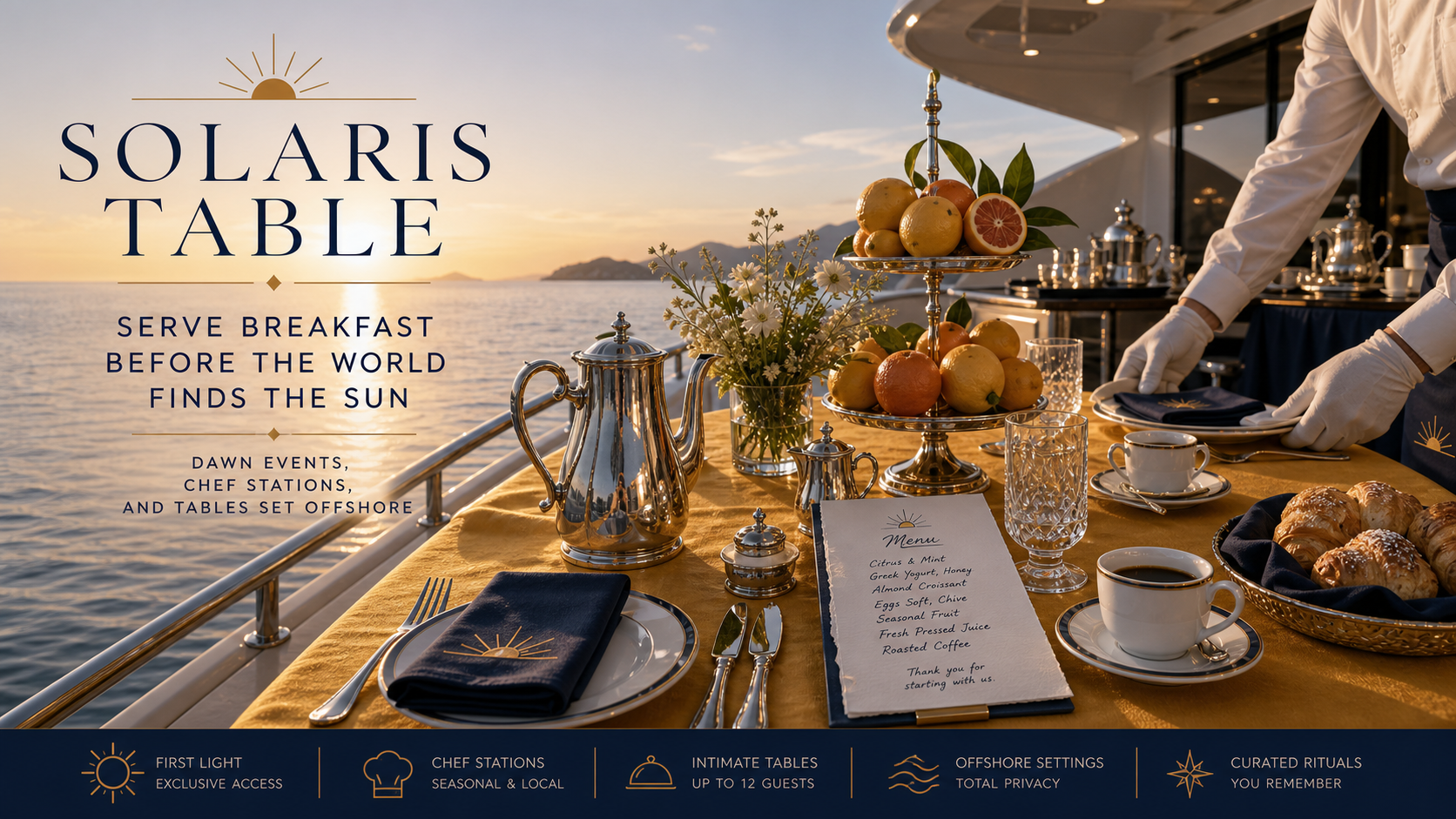 Solaris Table Breakfast Before Sun Private Events Campaign 16x9 by Ribbsaeter Advertising, Private Wealth, Culture & Events campaign image