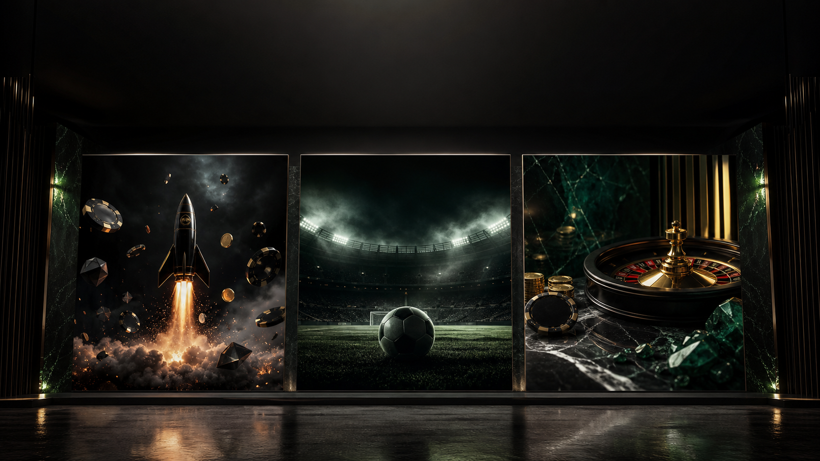 Three iGaming concept study campaign cards for a crash-style game launch, sportsbook match-week campaign, and casino brand refresh.