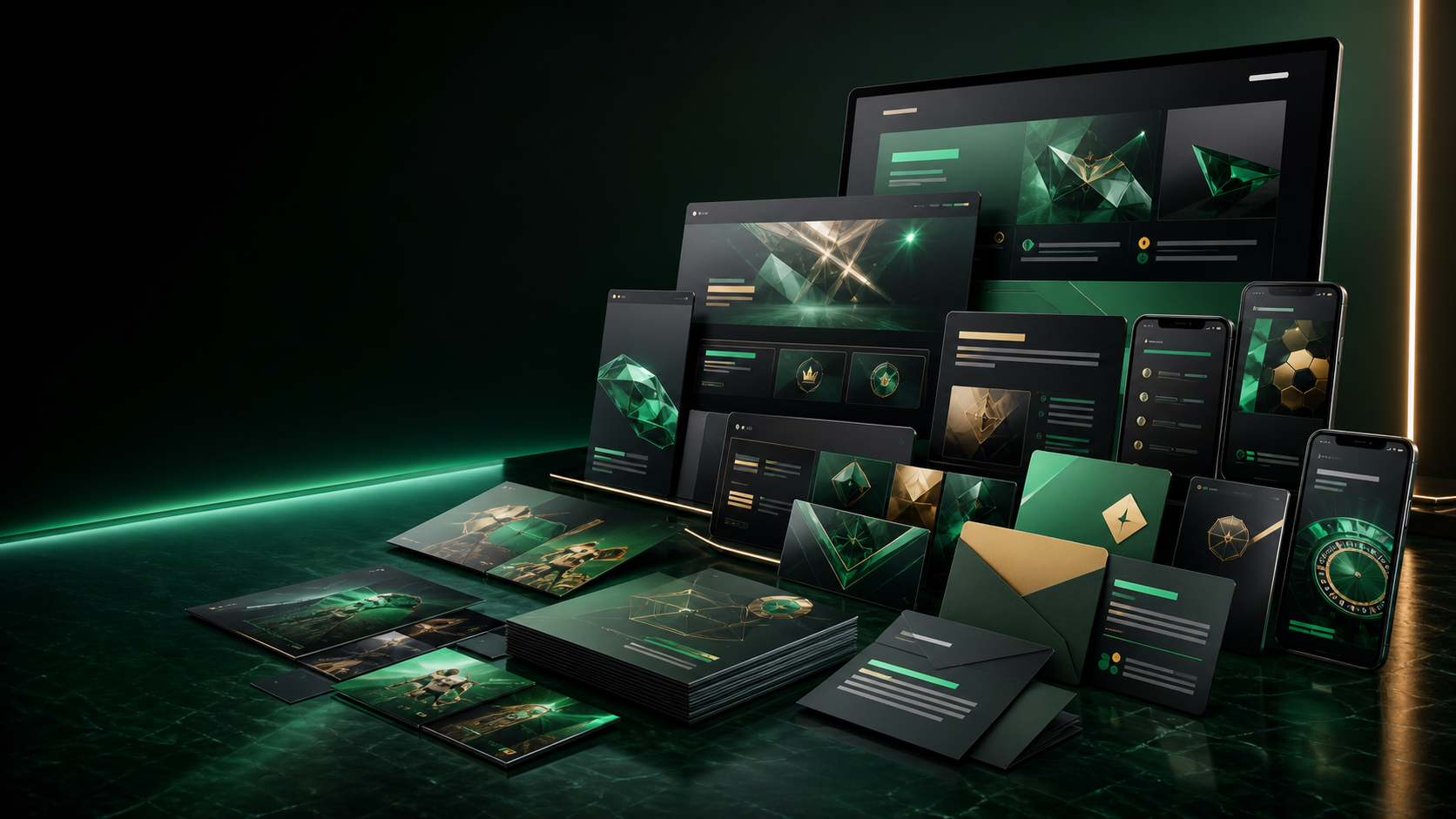 Stacked iGaming launch kit assets including landing page, mobile ad, affiliate banner, CRM copy, and testing map.