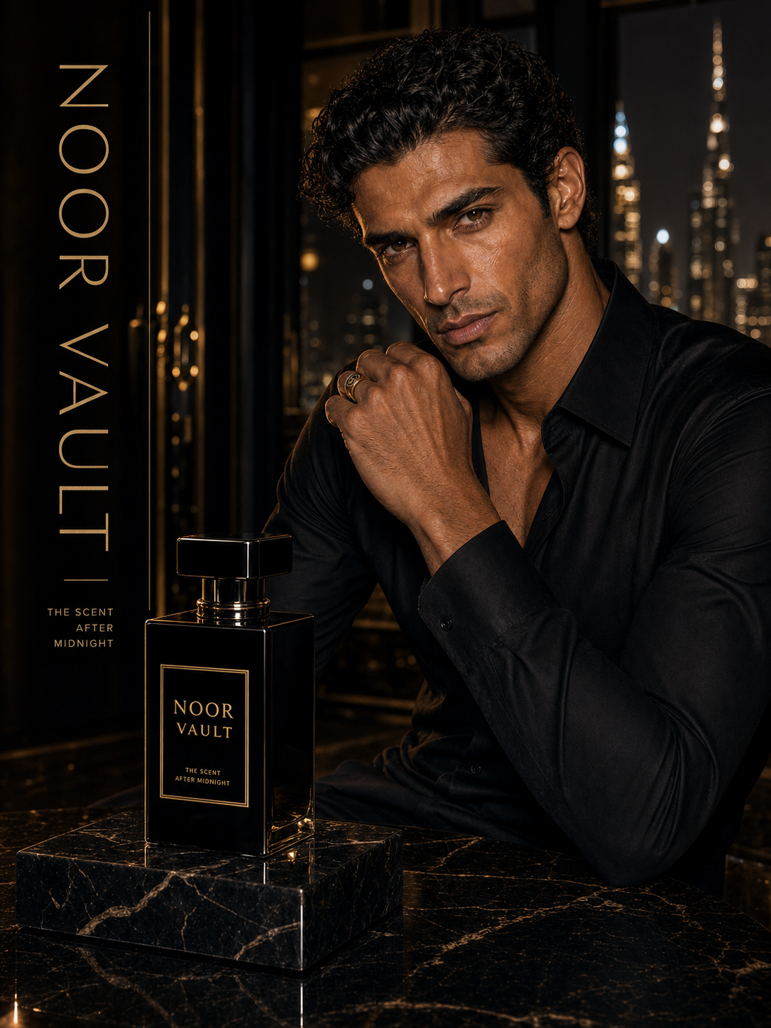Luxury fragrance campaign image with model-led atmosphere and premium scent advertising direction