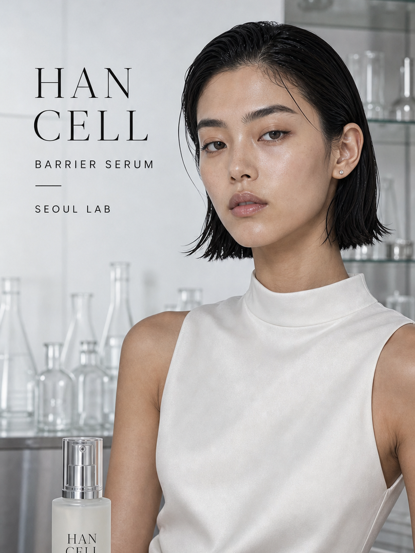 Premium technology campaign image with model-led product world and refined futuristic styling